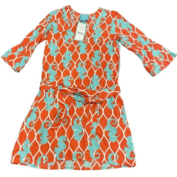 escapada Dresses & Skirts - Escapada Living Seahorse Print Belted Tunic Dress Aqua Coral Womens Sz XS